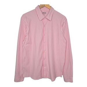 Lands End Mens Traditional Fit Essential Pink Striped Poplin Shirt Size Medium